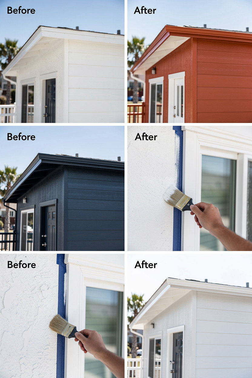 Painter professional exterior painting transformation in San Diego, Ocean Beach, Point Loma - stucco siding trim work